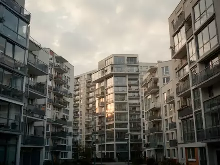 Fassaden eines Berliner Wohnblocks in einer ruhigen, bewölkten Nachmittagssituation. - Foto: über boerse-global.de