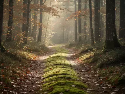 Ein sonnendurchfluteter Waldweg im Herbst, der zu sanfter Bewegung in der Natur einlädt. - Foto: über boerse-global.de