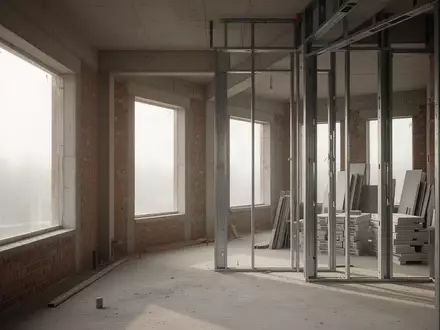Ein Rohbau mit präzisen architektonischen Strukturen und großen, leeren Fensteröffnungen in einem modernen Wohnobjekt. - Foto: über boerse-global.de