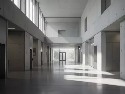 Ein minimalistischer Flur in einem modernen Verwaltungsgebäude mit klaren Linien und natürlichem Lichteinfall. - Foto: über boerse-global.de
