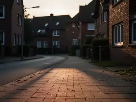 Eine menschenleere Wohnstraße in einer deutschen Vorortsiedlung bei Dämmerung. - Foto: über boerse-global.de