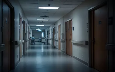 Ein leerer, steriler Krankenhausflur bei Nacht mit geschlossenen Türen, der die angespannte Atmosphäre in Kliniken verdeutlicht. - Foto: über boerse-global.de