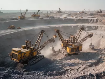 Großaufnahme einer industriellen Kalimine mit schweren gelben Baumaschinen in einem weitläufigen Tagebau. - Foto: über boerse-global.de