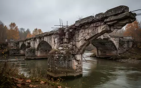 Eine marode, sanierungsbedürftige Steinbrücke über einem Fluss bei bewölktem Himmel als Symbol für kommunale Finanznot. - Foto: über boerse-global.de