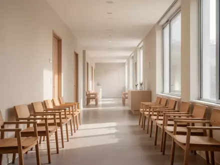 Ein leerer, modern gestalteter Wartebereich in einer Arztpraxis mit hellen Sitzreihen und natürlichem Lichteinfall. - Foto: über boerse-global.de