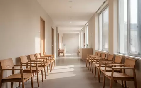 Ein leerer, modern gestalteter Wartebereich in einer Arztpraxis mit hellen Sitzreihen und natürlichem Lichteinfall. - Foto: über boerse-global.de