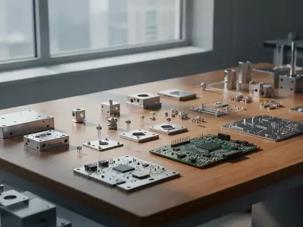 Ein minimalistischer Arbeitsplatz in einem modernen Forschungslabor mit elektronischen Bauteilen und Sensoren auf einem Holztisch. - Foto: über boerse-global.de