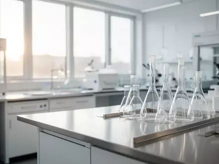 Ein minimalistisches, helles medizinisches Labor mit sterilen Oberflächen und Glasgeräten in einer klinischen Umgebung. - Foto: über boerse-global.de