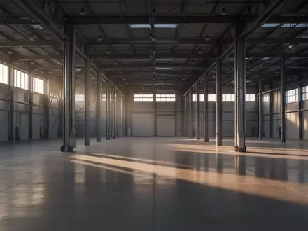 Moderne, leere Industriehalle mit hohen Decken und Stahlträgern, die eine Logistikumgebung symbolisiert. - Foto: über boerse-global.de