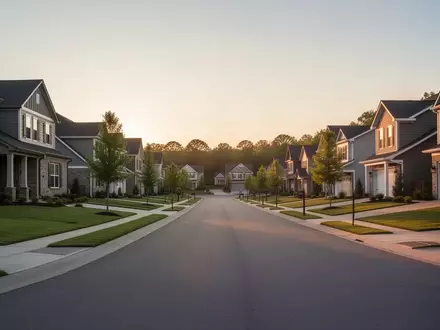 Eine ruhige Wohnstraße in Nashville in der Abenddämmerung mit Einfamilienhäusern und einer asphaltierten Straße. - Foto: über boerse-global.de