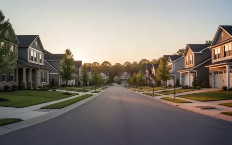 Eine ruhige Wohnstraße in Nashville in der Abenddämmerung mit Einfamilienhäusern und einer asphaltierten Straße. - Foto: über boerse-global.de