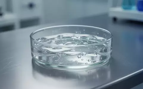 Eine Nahaufnahme einer sterilen Laborumgebung mit einer Glasschale, die eine biologische Lösung auf einem Metalltisch enthält. - Foto: über boerse-global.de