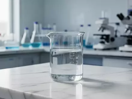 Ein steriles Laborumfeld mit einem Glasbecher auf einem weißen Marmortisch, das medizinische Forschung symbolisiert. - Foto: über boerse-global.de