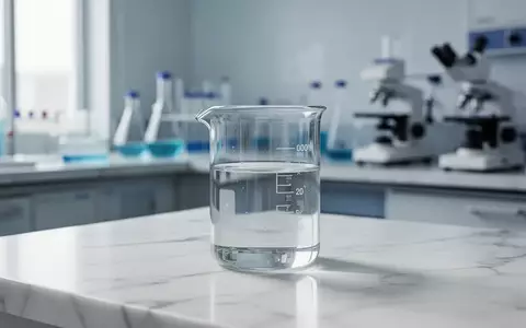 Ein steriles Laborumfeld mit einem Glasbecher auf einem weißen Marmortisch, das medizinische Forschung symbolisiert. - Foto: über boerse-global.de