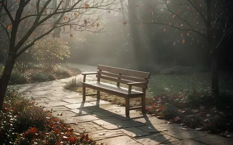 Eine leere Holzbank in einem ruhigen Garten im Herbstlicht, die eine Atmosphäre der Einkehr und Reflexion vermittelt. - Foto: über boerse-global.de