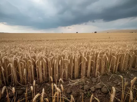 Weizenfeld unter einem bewölkten Himmel, das die klimatischen Herausforderungen in der landwirtschaftlichen Produktion symbolisiert. - Foto: über boerse-global.de