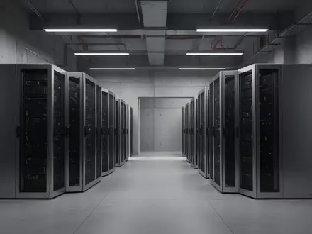 Ein minimalistischer, moderner technischer Kontrollraum mit dunklen Serverschränken und klaren architektonischen Linien. - Foto: über boerse-global.de