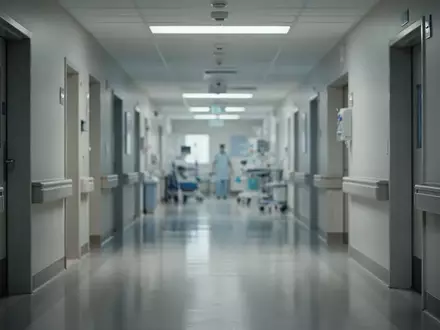 Ein ruhiger, moderner Krankenhausflur mit steriler Beleuchtung und architektonischen Linien ohne sichtbare Personen. - Foto: über boerse-global.de