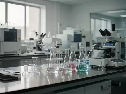 Ein modernes Labor mit analytischen Geräten und Glaswaren auf einem Edelstahltisch in einer Forschungseinrichtung. - Foto: über boerse-global.de