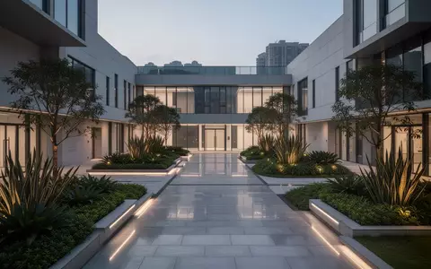 Moderner Innenhof einer Forschungseinrichtung in Macau mit architektonischen Linien und BegrĂĽnung. - Foto: ĂĽber boerse-global.de