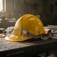 Symbolbild: Schutzhelm und Schutzbrille auf einer Werkbank - Foto: über boerse-global.de