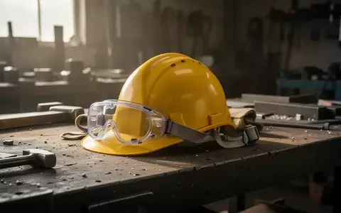 Symbolbild: Schutzhelm und Schutzbrille auf einer Werkbank - Foto: über boerse-global.de