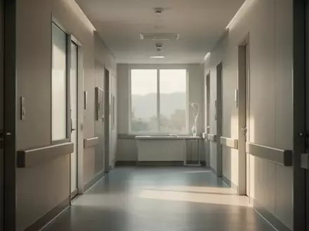 Ein leerer, heller Flur in einer modernen Arztpraxis mit minimalistischer Architektur und einfallendem Tageslicht. - Foto: über boerse-global.de