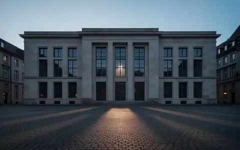 Eine menschenleere, neoklassizistische Fassade eines historischen Gebäudes in der Dämmerung. - Foto: über boerse-global.de