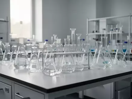 Ein steriler, modern eingerichteter pharmazeutischer Forschungslaborraum mit Laborglas auf einer sauberen Arbeitsfläche. - Foto: über boerse-global.de