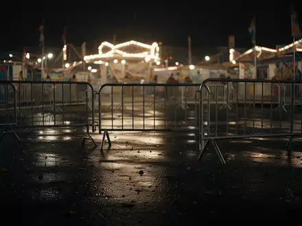 Absperrungen auf dem nächtlichen Gelände des Oktoberfests bei gedimmter Beleuchtung. - Foto: über boerse-global.de