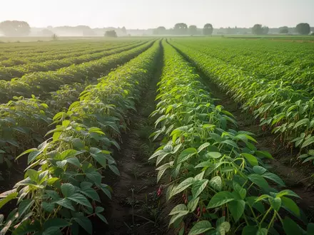Ein üppiges, gesundes Feld mit Adzukibohnenpflanzen im morgendlichen Sonnenlicht. - Foto: über boerse-global.de