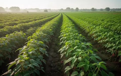 Ein üppiges, gesundes Feld mit Adzukibohnenpflanzen im morgendlichen Sonnenlicht. - Foto: über boerse-global.de