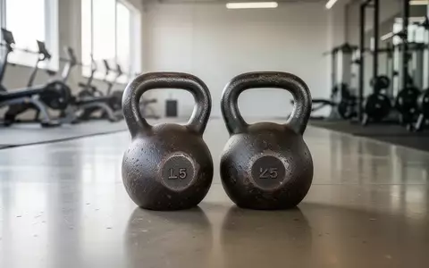 Zwei schwere Kettlebells auf einem Betonboden in einem minimalistischen Fitnessraum. - Foto: über boerse-global.de