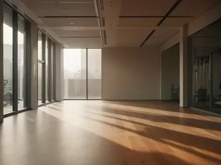Ein heller, minimalistischer Trainingsraum mit Holzboden und natürlichem Lichteinfall ohne Personen oder Sportgeräte. - Foto: über boerse-global.de