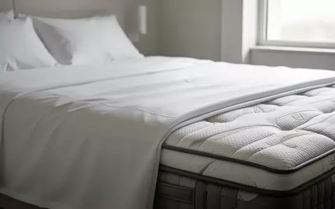 Nahaufnahme der Textur hochwertiger, weißer Bettwäsche und einer Matratzenkante in einem hellen, minimalistischen Schlafzimmer. - Foto: über boerse-global.de