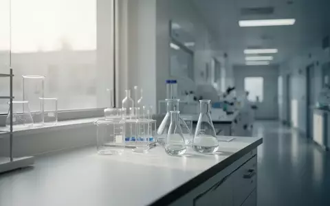 Ein minimalistisches, klinisches Labor mit sterilen Oberflächen und medizinischen Glasgefäßen in hellem, diffusem Licht. - Foto: über boerse-global.de