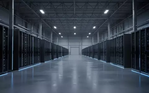 Ein weites, modernes Industriegebäude mit leeren Server-Racks in einem kühlen, minimalistischen Licht. - Foto: über boerse-global.de