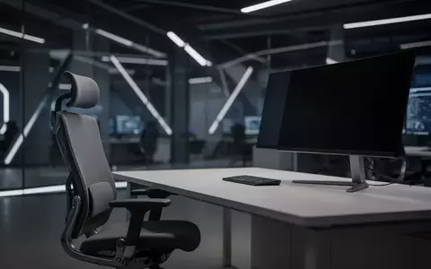 Ein ruhiger, modern gestalteter Arbeitsplatz in einer Sicherheitsleitzentrale mit einem unbeleuchteten Monitor. - Foto: über boerse-global.de