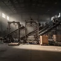 Leere, düstere Industriehalle mit verlassenen Maschinen und Holzpaletten nach einer behördlichen Razzia. - Foto: über boerse-global.de