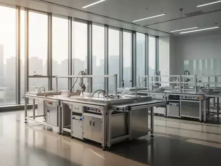 Ein minimalistisches, modernes Labor mit industriellen Arbeitsflächen und natürlichem Lichteinfall in einer Forschungseinrichtung. - Foto: über boerse-global.de