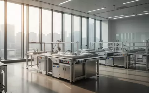 Ein minimalistisches, modernes Labor mit industriellen Arbeitsflächen und natürlichem Lichteinfall in einer Forschungseinrichtung. - Foto: über boerse-global.de