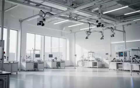 Ein minimalistisches, modernes Labor für Fahrzeugentwicklung mit Sensoren an der Decke und hellem Tageslicht. - Foto: über boerse-global.de