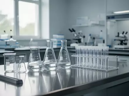 Ein steriler, hochmoderner mikrobiologischer Laborarbeitsplatz mit Laborgeräten aus Glas und Edelstahl in einer hellen, klinischen Umgebung. - Foto: über boerse-global.de