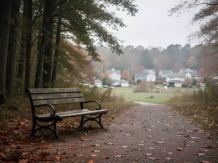 Ein einsamer Parkbank an einem Waldrand an einem bewölkten Herbsttag, die eine Atmosphäre der Orientierungslosigkeit und Stille vermittelt. - Foto: über boerse-global.de