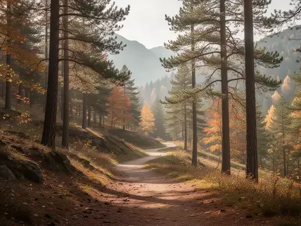 Ein geschwungener Waldweg in einer hügeligen Landschaft bei sanftem Morgenlicht. - Foto: über boerse-global.de