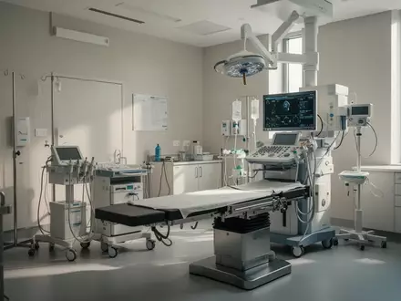 Moderner, steriler Behandlungsraum in einer Klinik mit medizinischer Ausrüstung in neutralem Licht. - Foto: über boerse-global.de