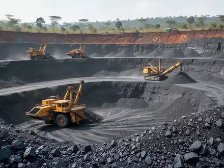 Große industrielle Graphit-Mine im Tagebau mit schwerem Gerät und Gesteinshaufen bei Tageslicht. - Foto: über boerse-global.de