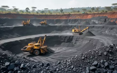 Große industrielle Graphit-Mine im Tagebau mit schwerem Gerät und Gesteinshaufen bei Tageslicht. - Foto: über boerse-global.de