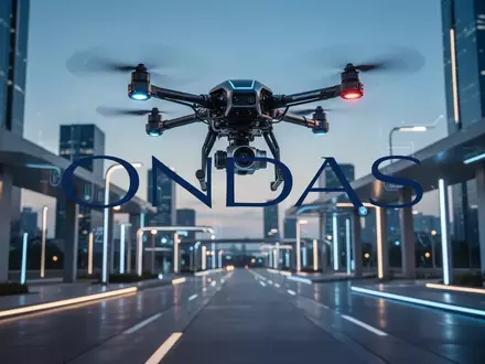 Eine moderne Industriedrohne über einer futuristischen Stadtlandschaft, die technologischen Fortschritt symbolisiert. - Foto: über boerse-global.de