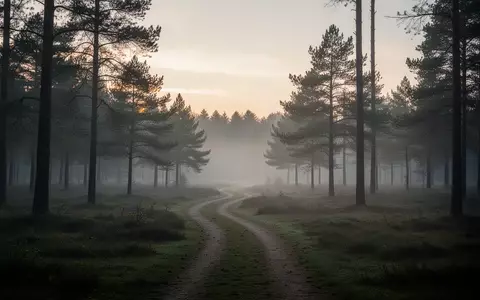 Ein ruhiger, nebliger Waldpfad im Morgengrauen, der Weite und Struktur symbolisiert. - Foto: über boerse-global.de